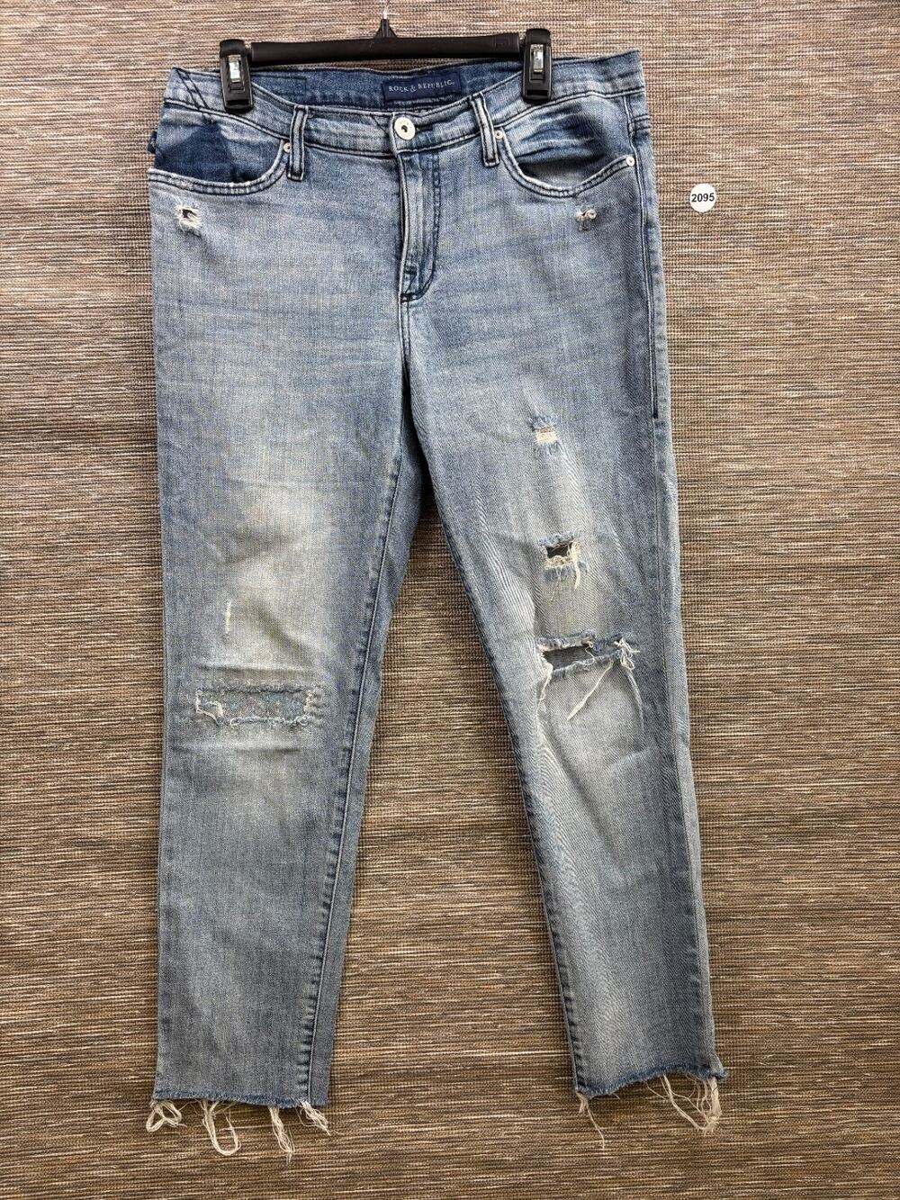 Rock & Republic Berlin Ankle Jeans Women's 12M Blue Distressed Denim Stretch